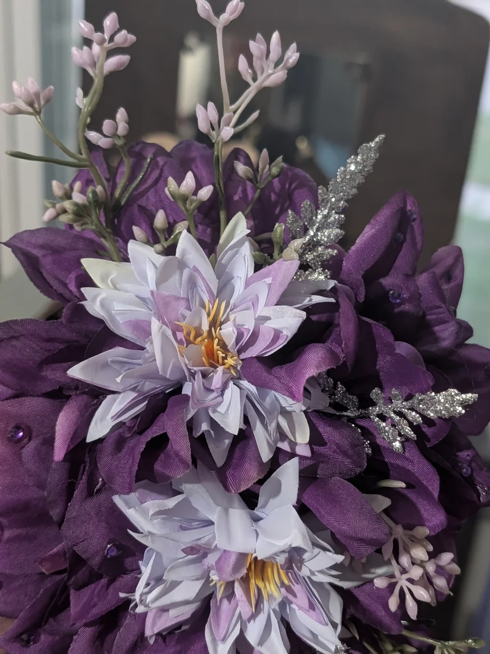 Handmade Purple And Silver Sparkly ✨ Hair Flower Clip